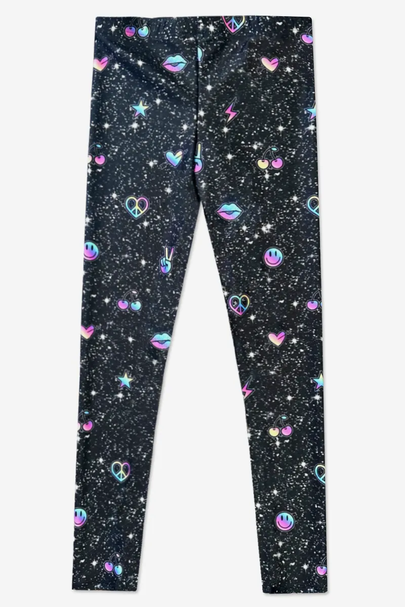 High Shine Long Legging - Black Glitter Ombre Emojis
