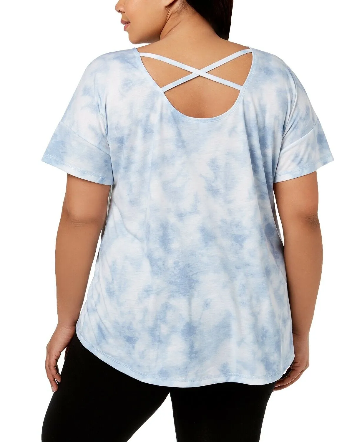 Ideology Womens Plus Size Crisscross Back Short Sleeve Top, Size 1X