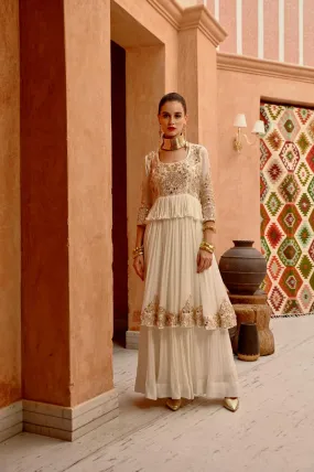 Ivory  tier anarkali with churidar dupatta