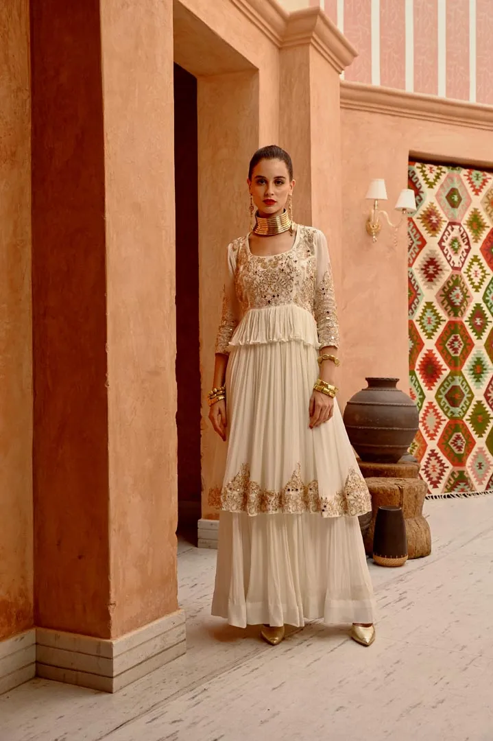 Ivory  tier anarkali with churidar dupatta