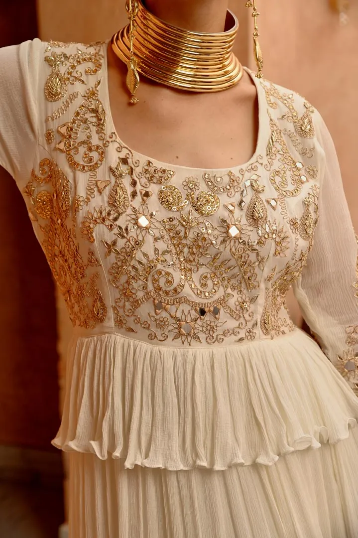 Ivory  tier anarkali with churidar dupatta