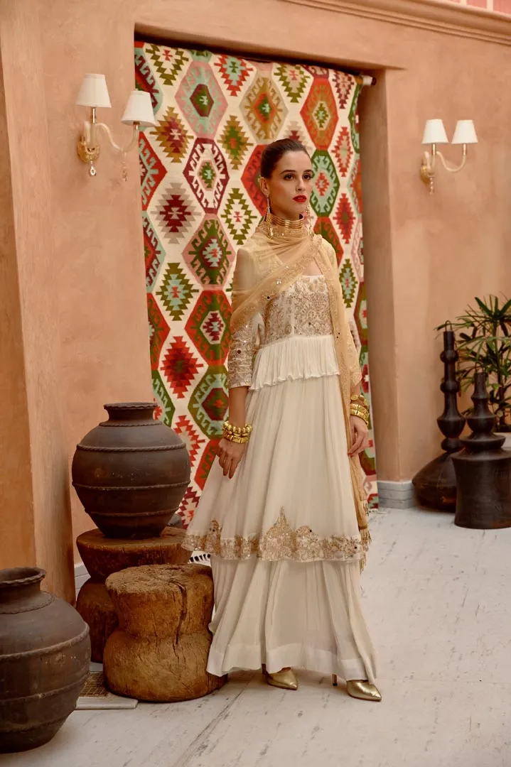 Ivory  tier anarkali with churidar dupatta