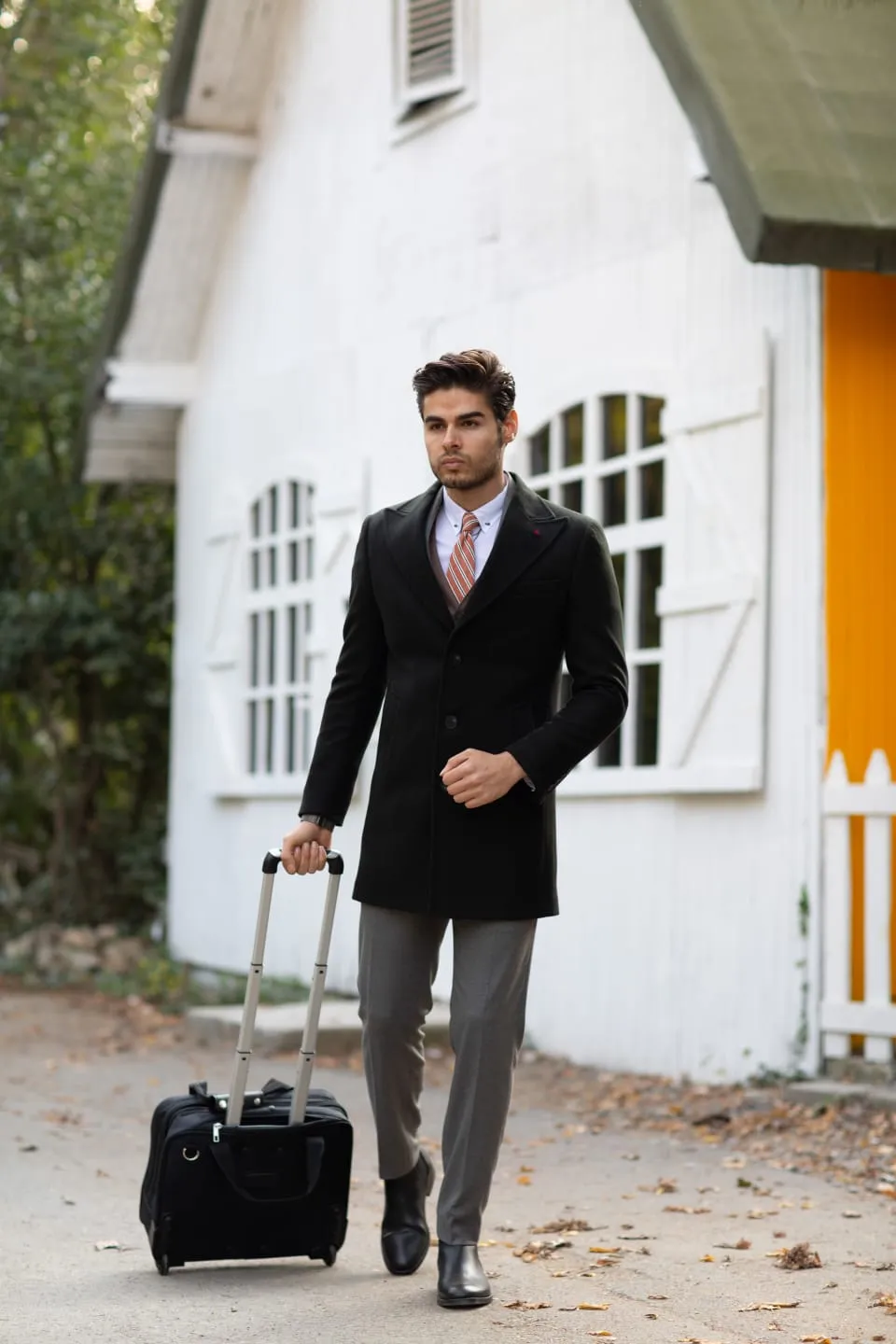 Jake Black Woolen Slim Fit Coat