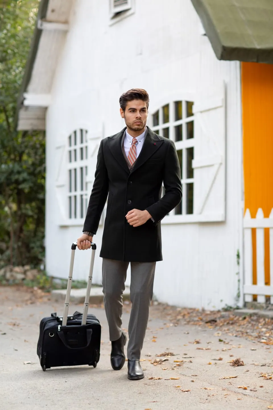 Jake Black Woolen Slim Fit Coat