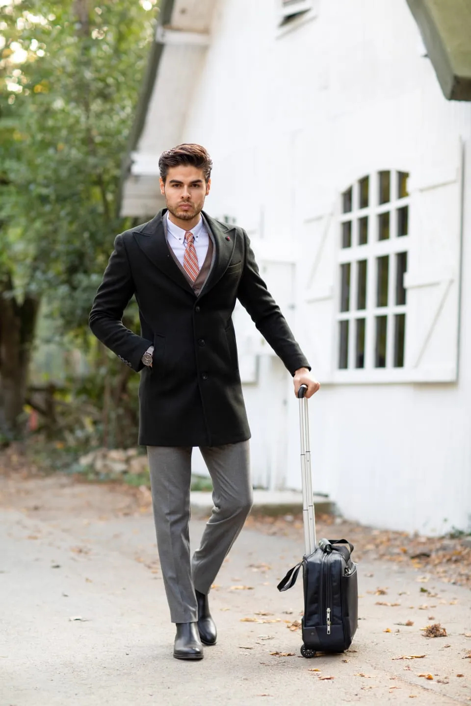 Jake Black Woolen Slim Fit Coat