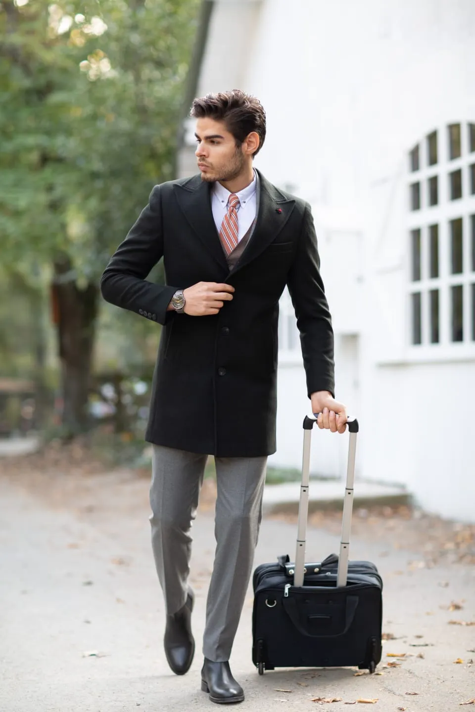 Jake Black Woolen Slim Fit Coat