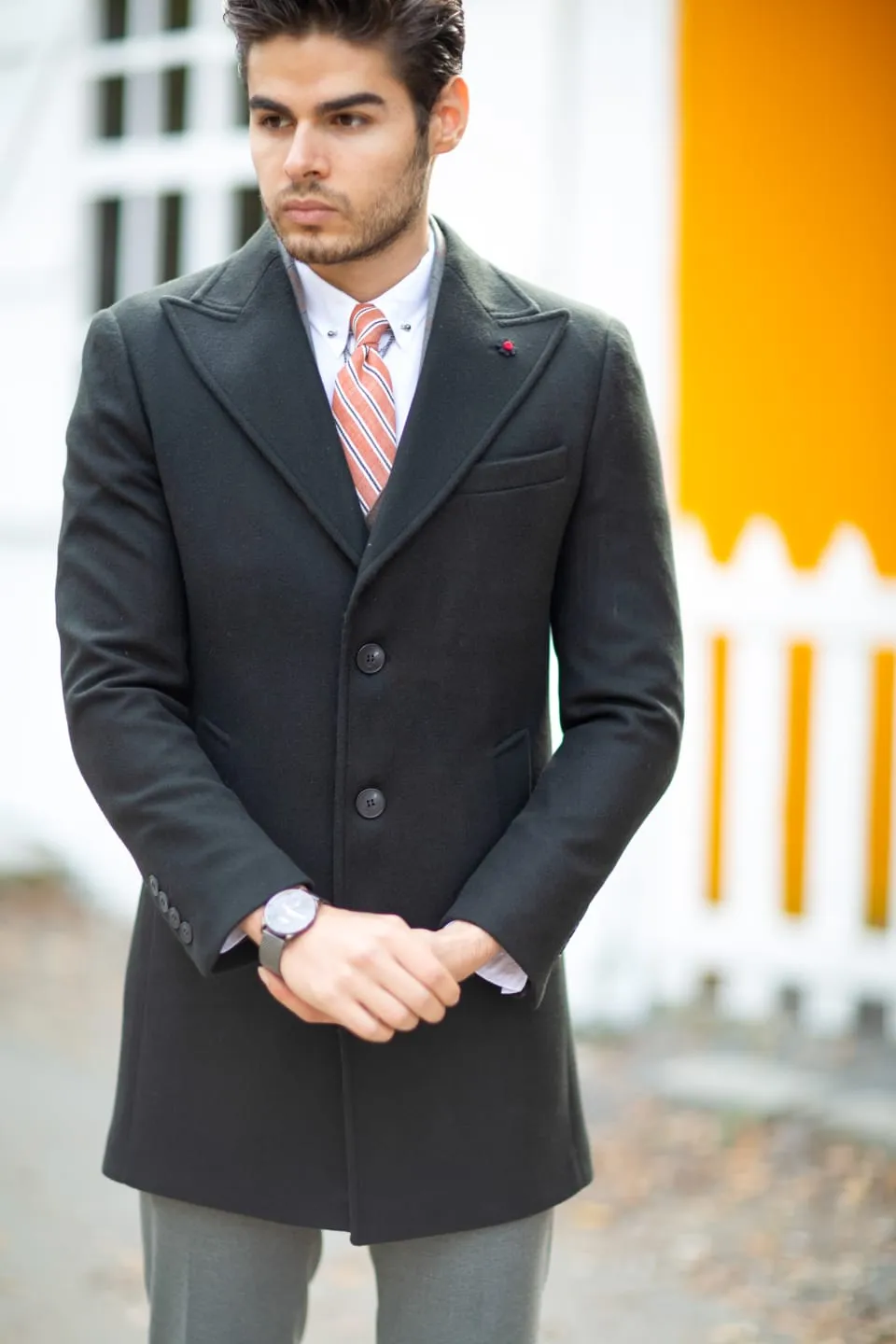 Jake Black Woolen Slim Fit Coat