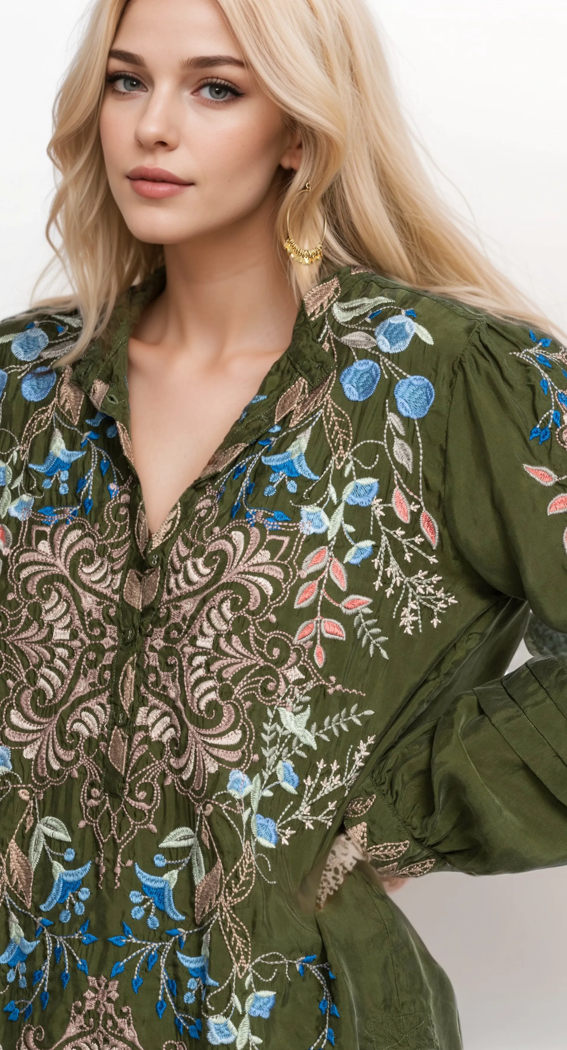 Johnny Was Biya Gila Embroidered Tunic Top B23623B8 *