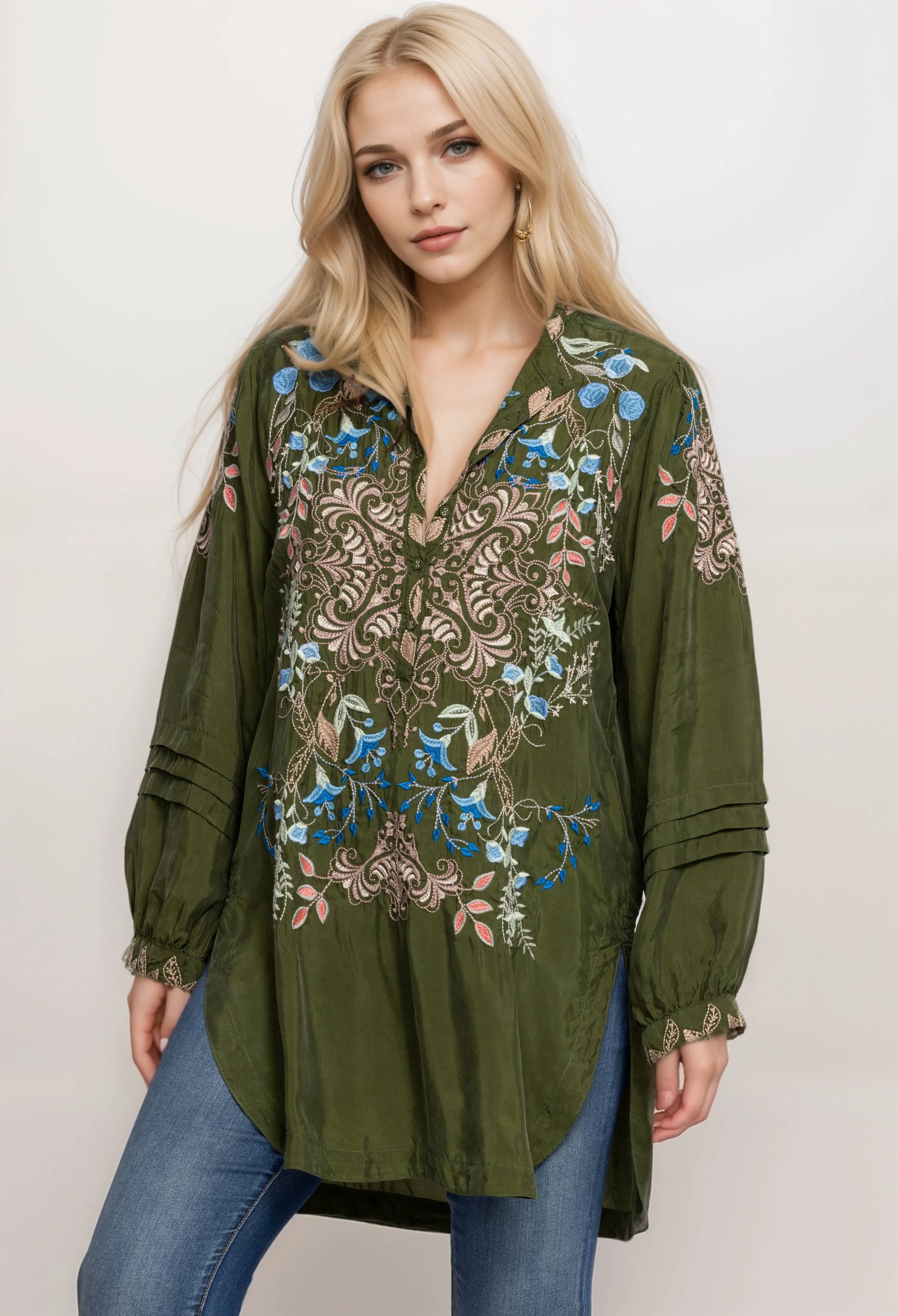 Johnny Was Biya Gila Embroidered Tunic Top B23623B8 *