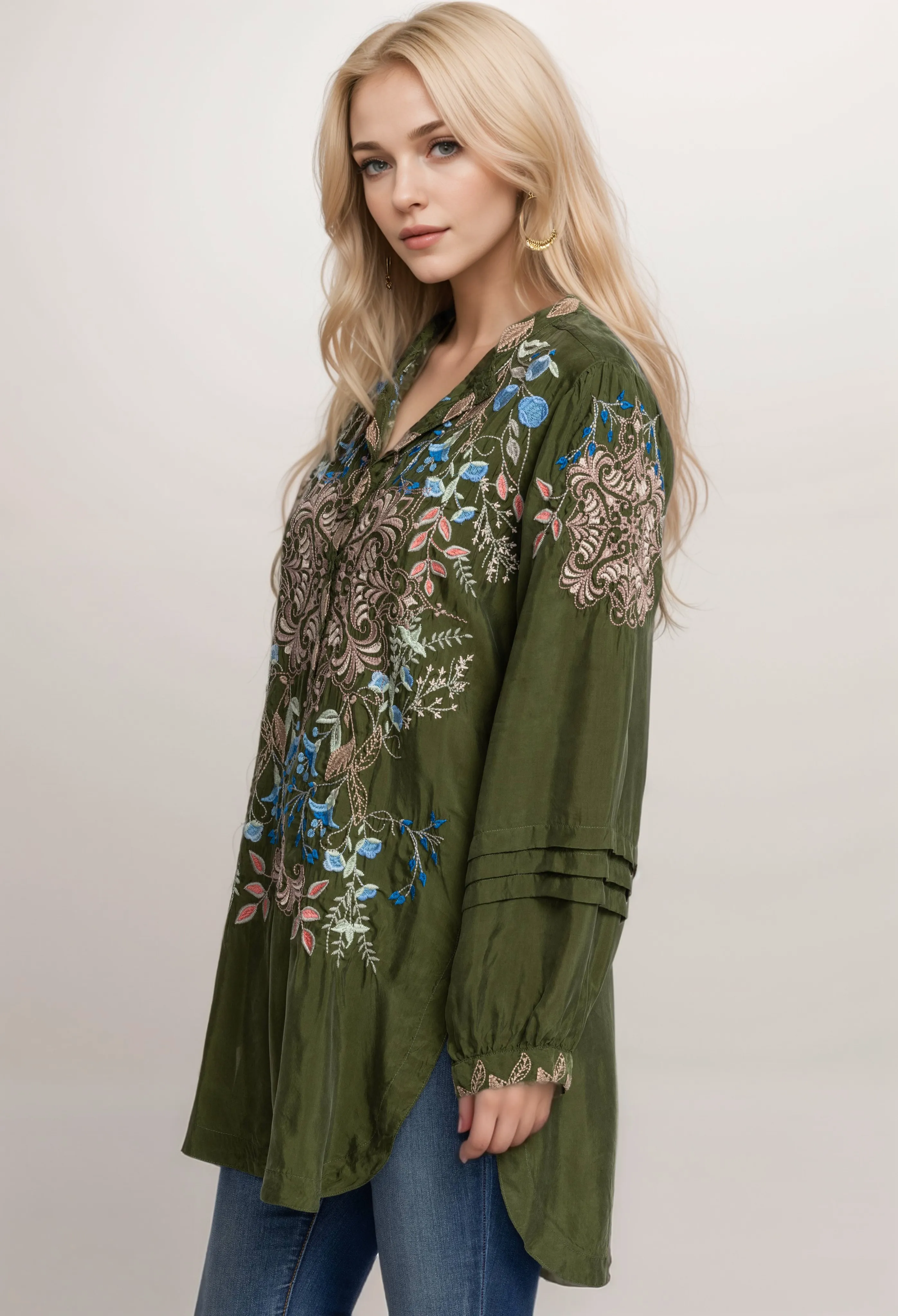 Johnny Was Biya Gila Embroidered Tunic Top B23623B8 *