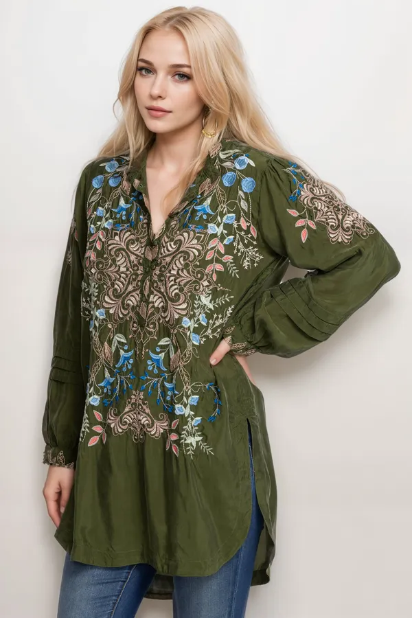 Johnny Was Biya Gila Embroidered Tunic Top B23623B8 *