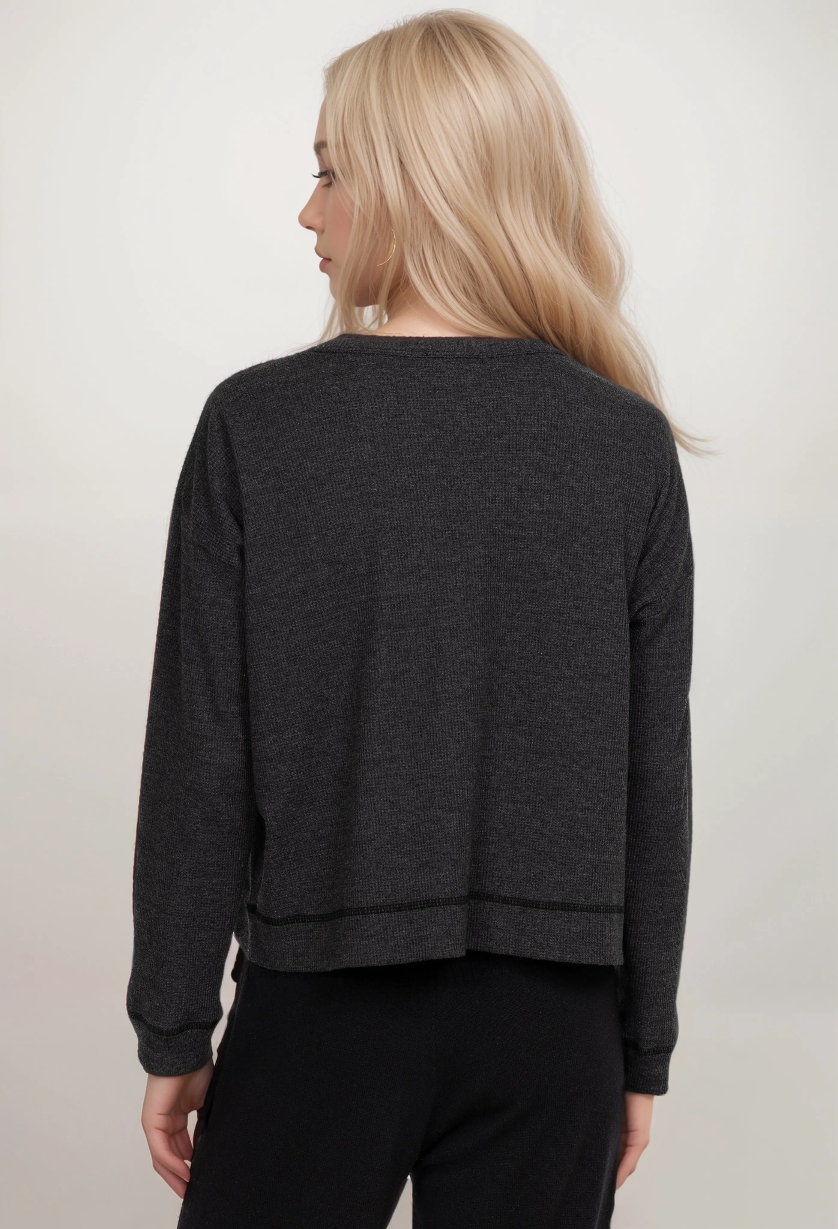 Johnny Was Calme Crew Neck Waffle Sweatshirt O11822 Boho Chic