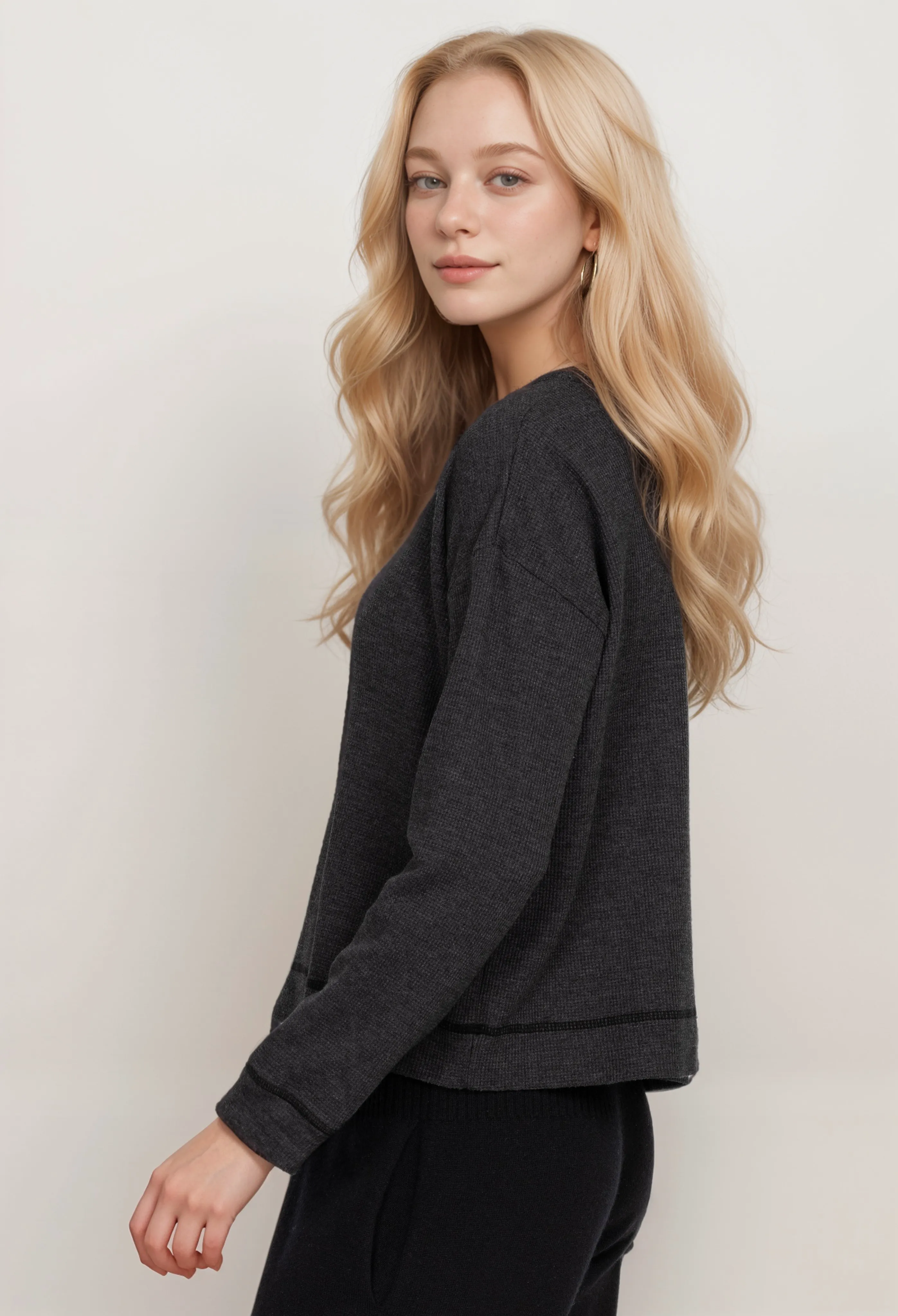 Johnny Was Calme Crew Neck Waffle Sweatshirt O11822 Boho Chic