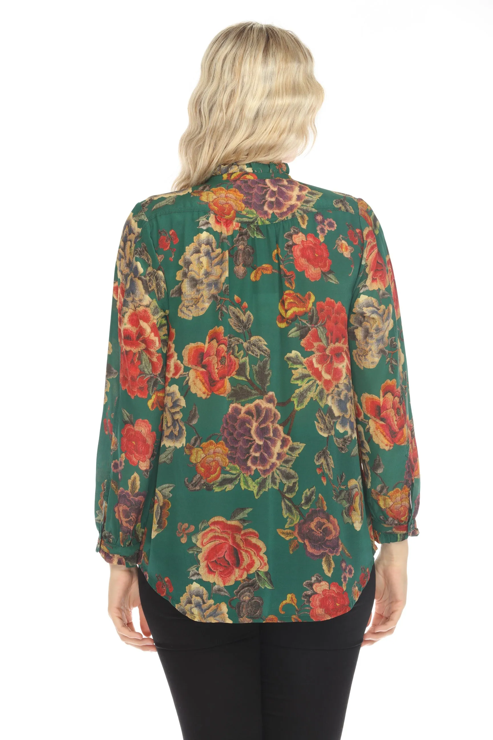 Johnny Was Green Yoella Zinnia Meadow Silk Tunic Top C23324BO