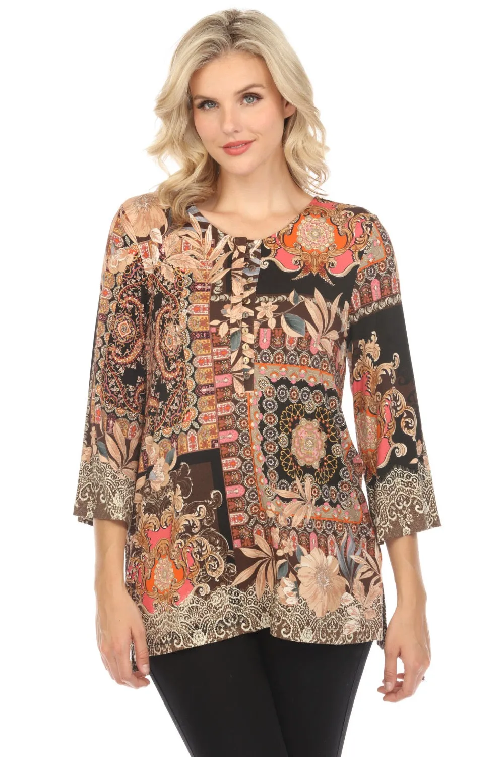 Johnny Was The Janie Favorite Button Front Tunic Top Boho Chic T22023