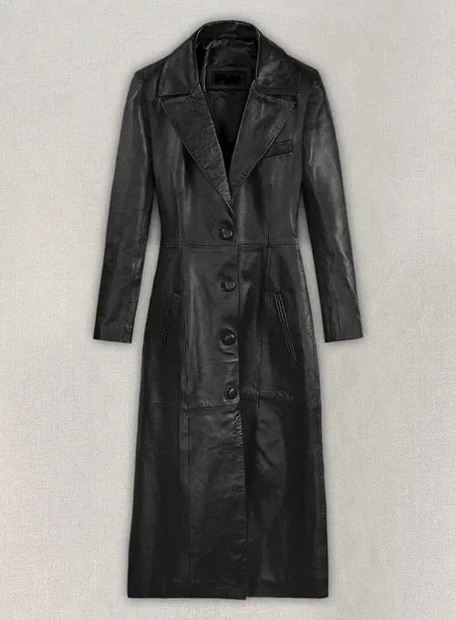 KENDALL JENNER Black Leather Long Coat Trench