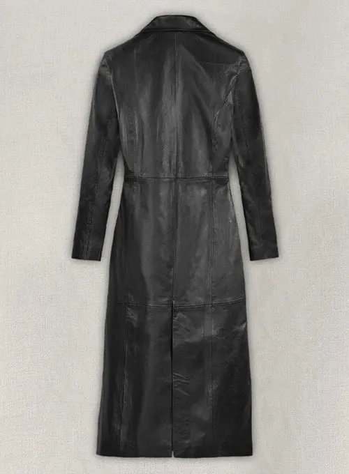KENDALL JENNER Black Leather Long Coat Trench