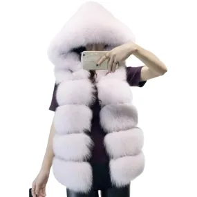 Ladies Casual Sleeveless Faux Fur Long Vest