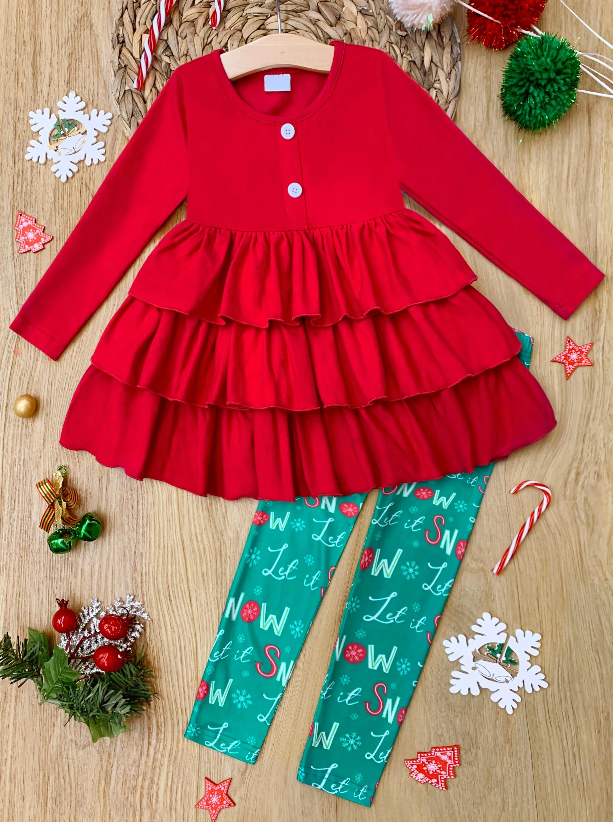 Let it Snow Tiered Ruffle Top And Legging Set