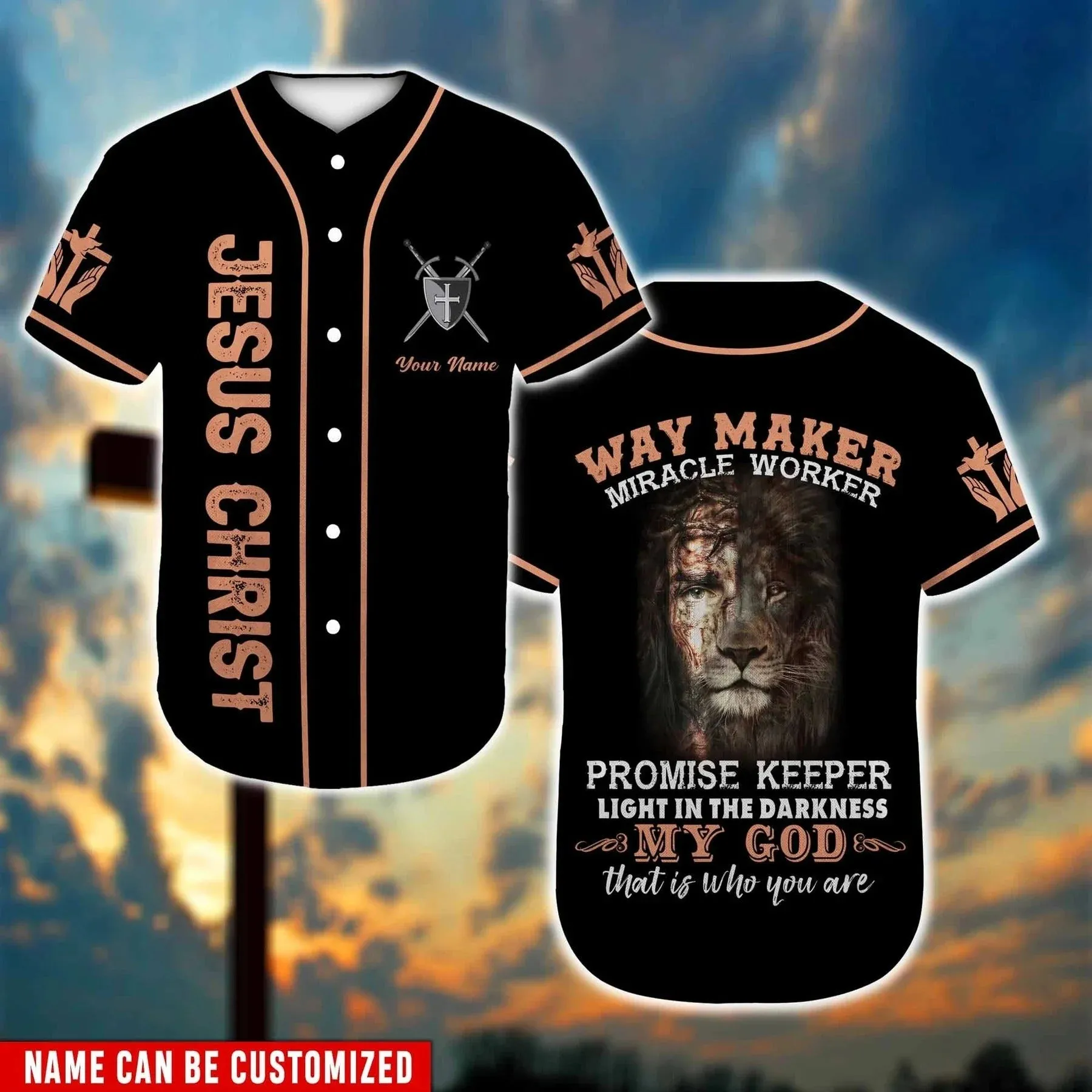 Lion Baseball Jersey - My God Custom Printed 3D Baseball Jersey Shirt For Men and Women