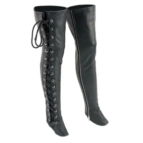 LKL6760 Women's Black Thigh High Leather Side Lace Leggings