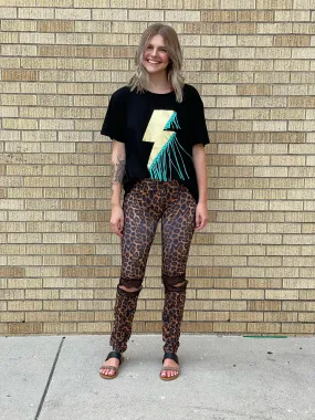 Lucky & Blessed Leopard Leggings w/ Black Lace Knee