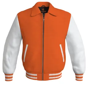 Luxury Bomber Classic Jacket Orange Body and White Leather Sleeves