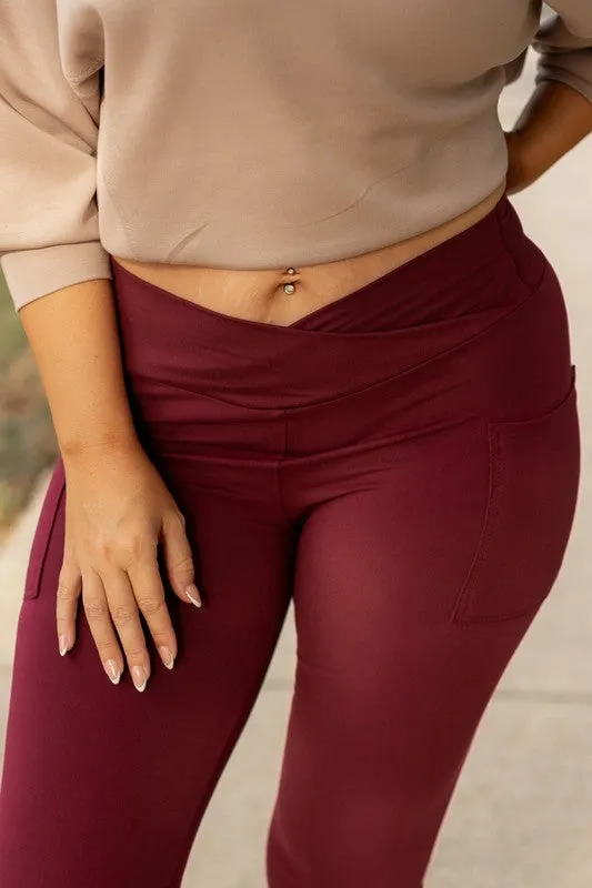 Maroon Crossover Full Length Leggings