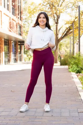 Maroon Crossover Full Length Leggings