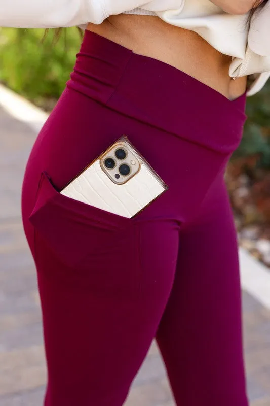 Maroon Crossover Full Length Leggings