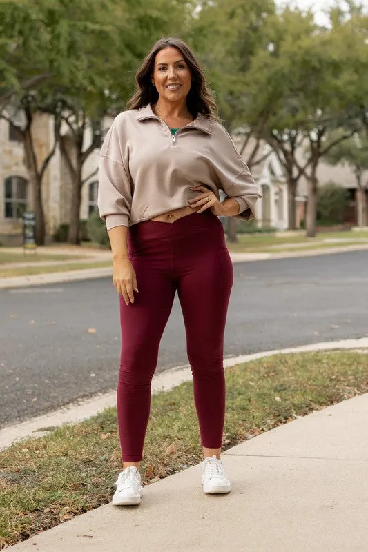 Maroon Crossover Full Length Leggings
