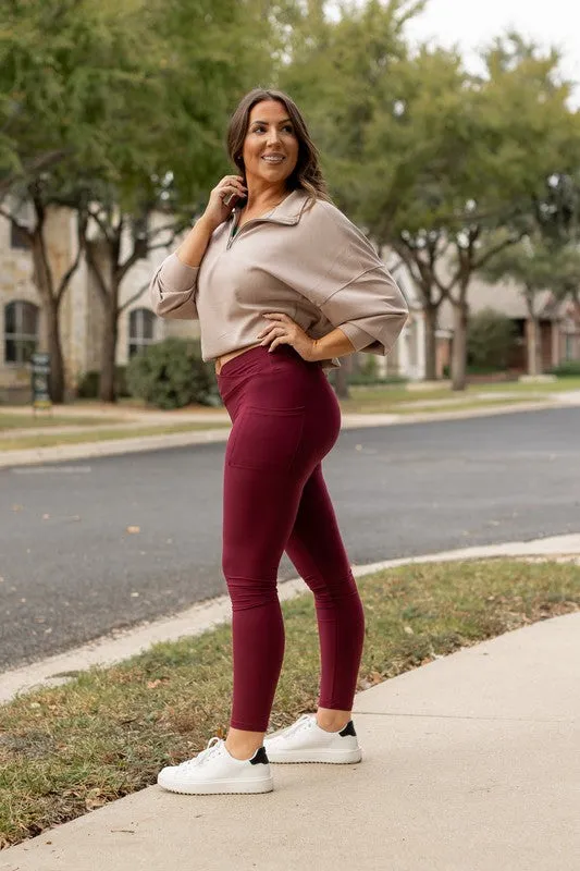 Maroon Crossover Full Length Leggings