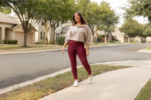 Maroon Crossover Full Length Leggings