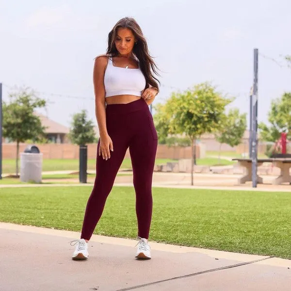 Maroon Crossover Full Length Leggings