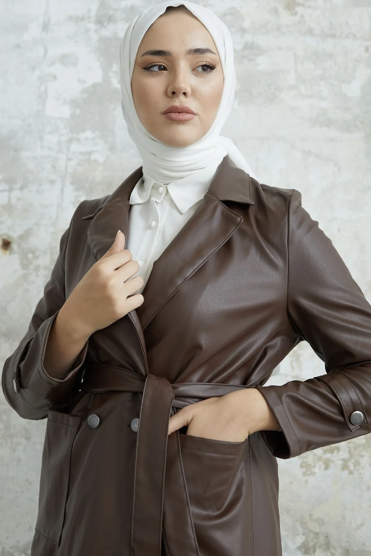 MDS Women Darina Belted Leather Trench Coat - Bitter Coffee - Autlán de Navarro