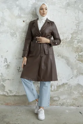 MDS Women Darina Belted Leather Trench Coat - Bitter Coffee - Autlán de Navarro