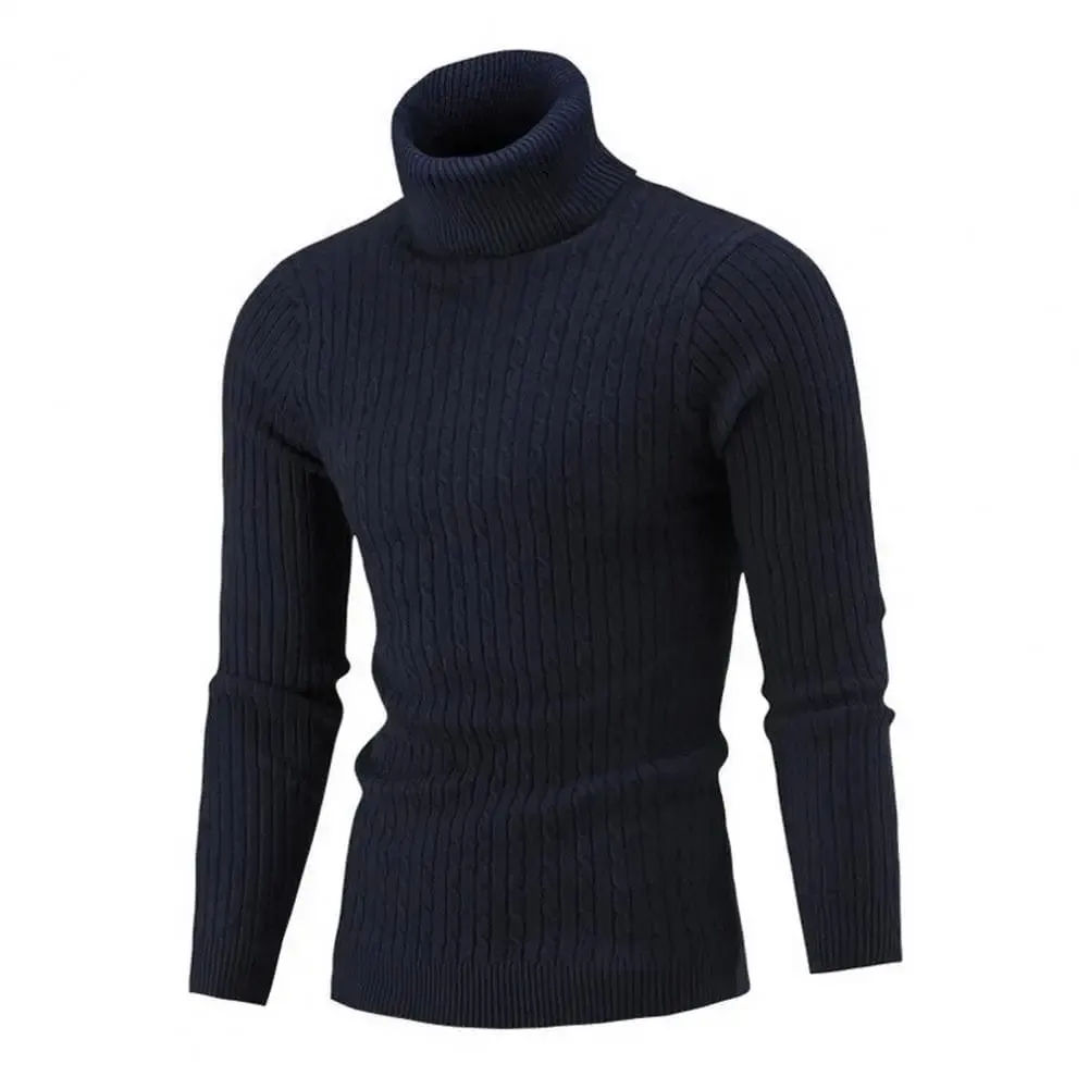Men  Solid Color Turtleneck Long Sleeve High Neck Basic Sweater