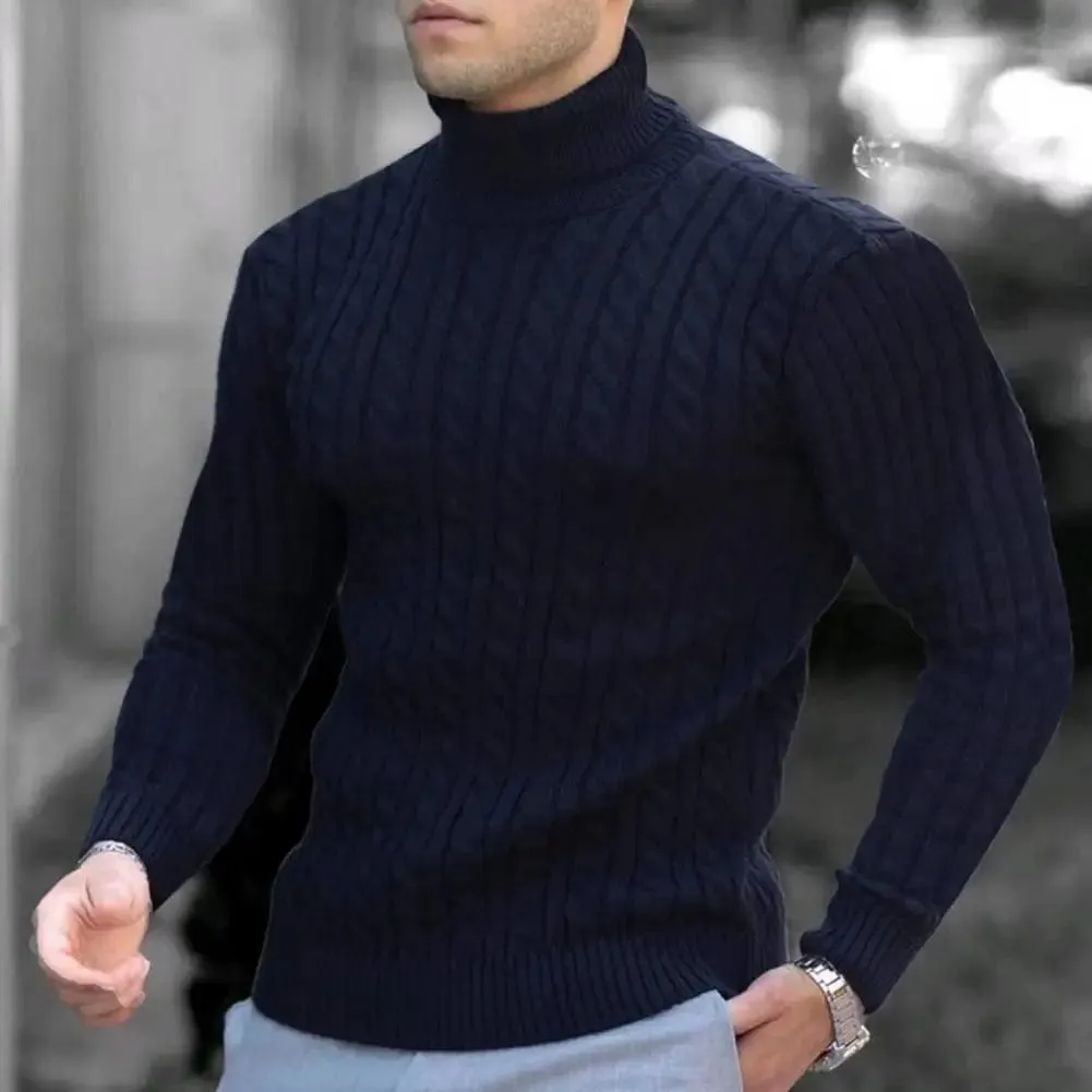 Men  Solid Color Turtleneck Long Sleeve High Neck Basic Sweater