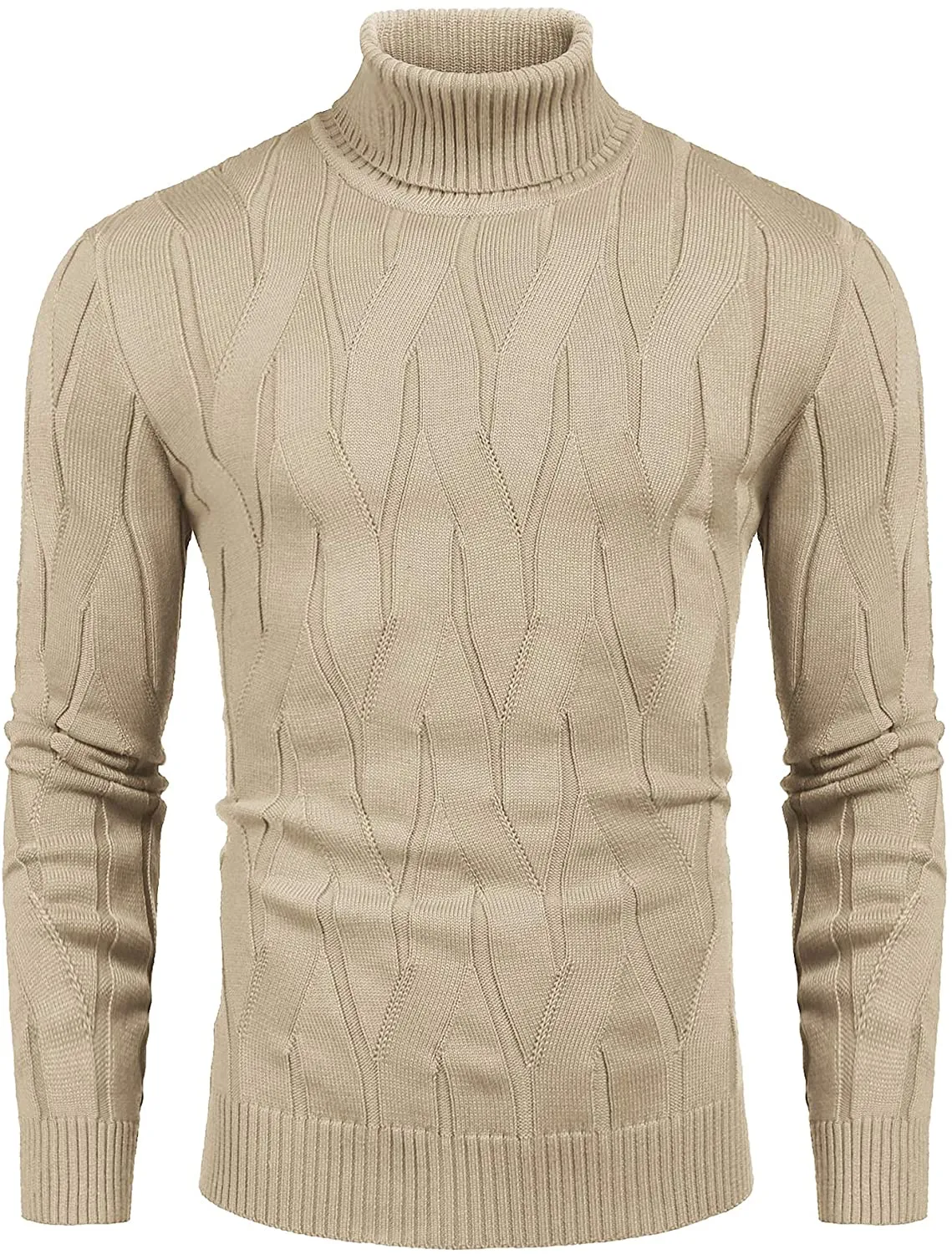 Men's Red Slim Fit Turtleneck Sweater Casual Knitted Pullover Sweater