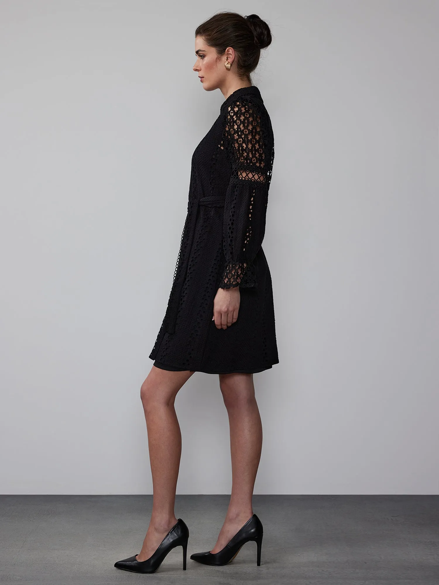 Mixed Eyelet Lattice Shirt Dress