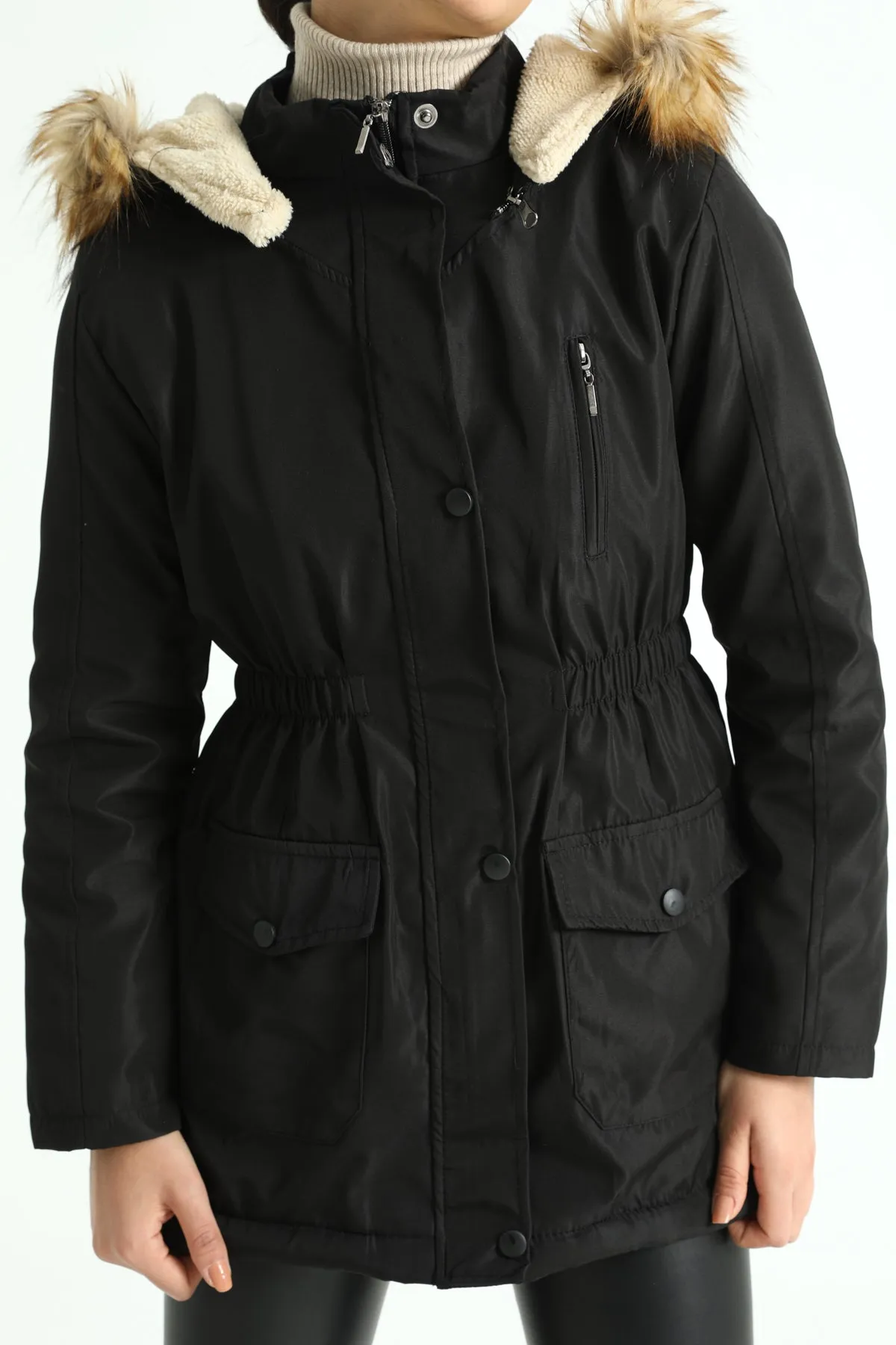 MPL Women's Regular Fit Lined Hooded Comfortable Jacket with Elastic Waist and Many Pockets 60073 - Tonalá
