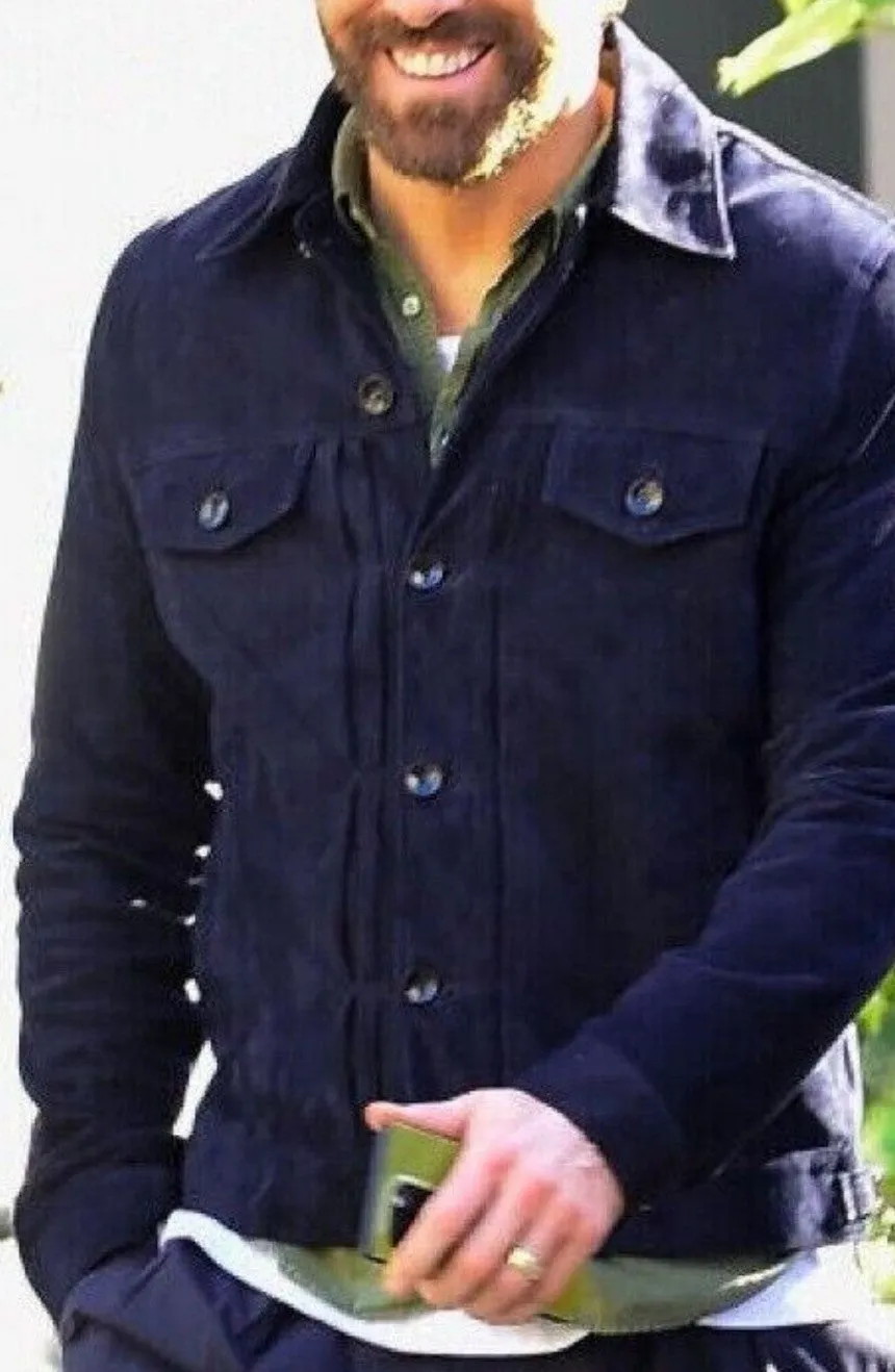 Niom Real Blue Leather Suede Jacket Men Biker Motorcycle