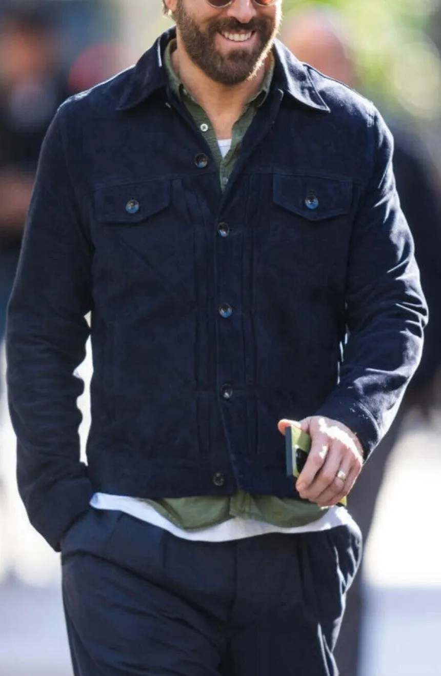 Niom Real Blue Leather Suede Jacket Men Biker Motorcycle