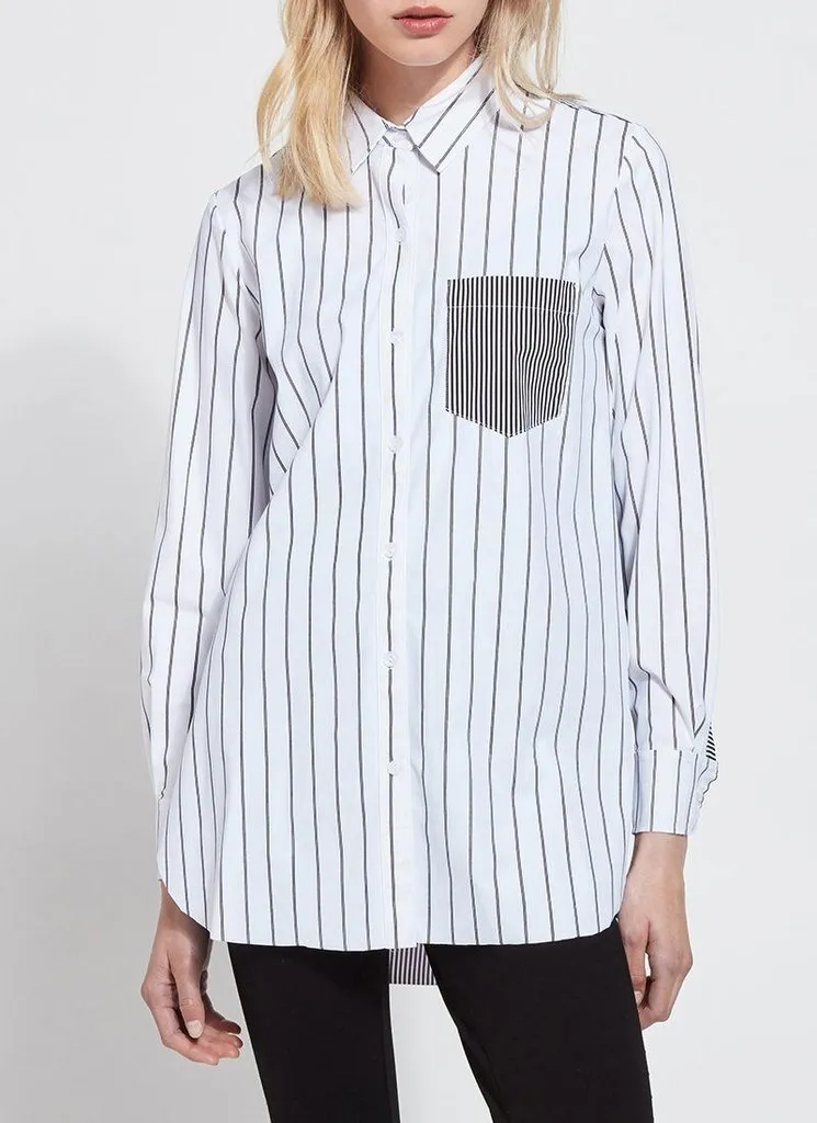 Online Exclusive | Lysse Mixed Stripe Schiffer Button Down Dress Shirt in Black & White