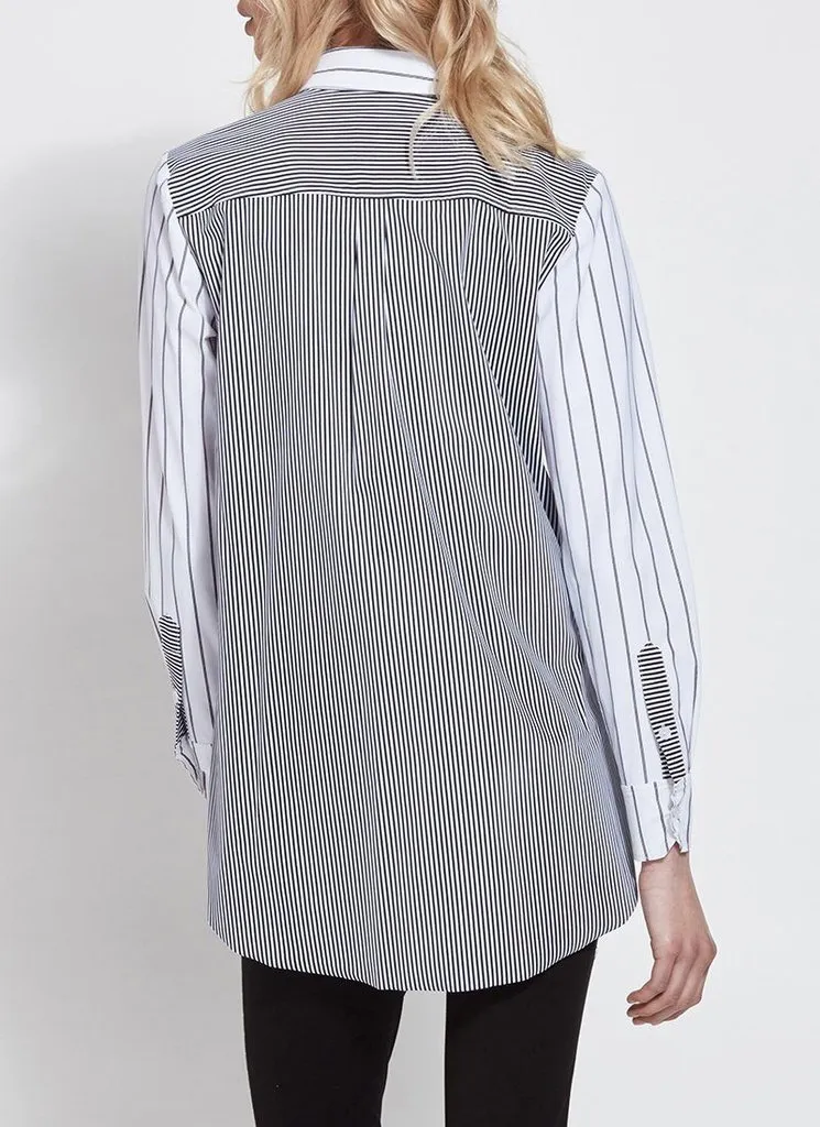 Online Exclusive | Lysse Mixed Stripe Schiffer Button Down Dress Shirt in Black & White