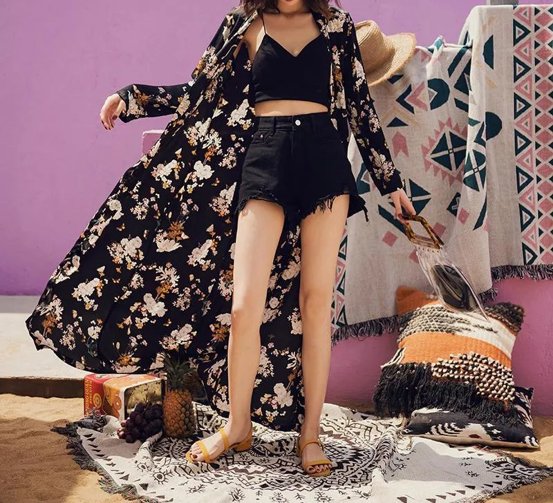 PAJAMAS STYLE FLORAL BEACH BOHO OVERSHIRT LONG DRESS
