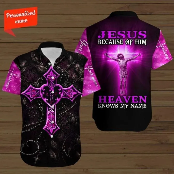 Pink Cross Baseball Jersey - Because Of Him Heaven Knows My Name Custom Baseball Jersey