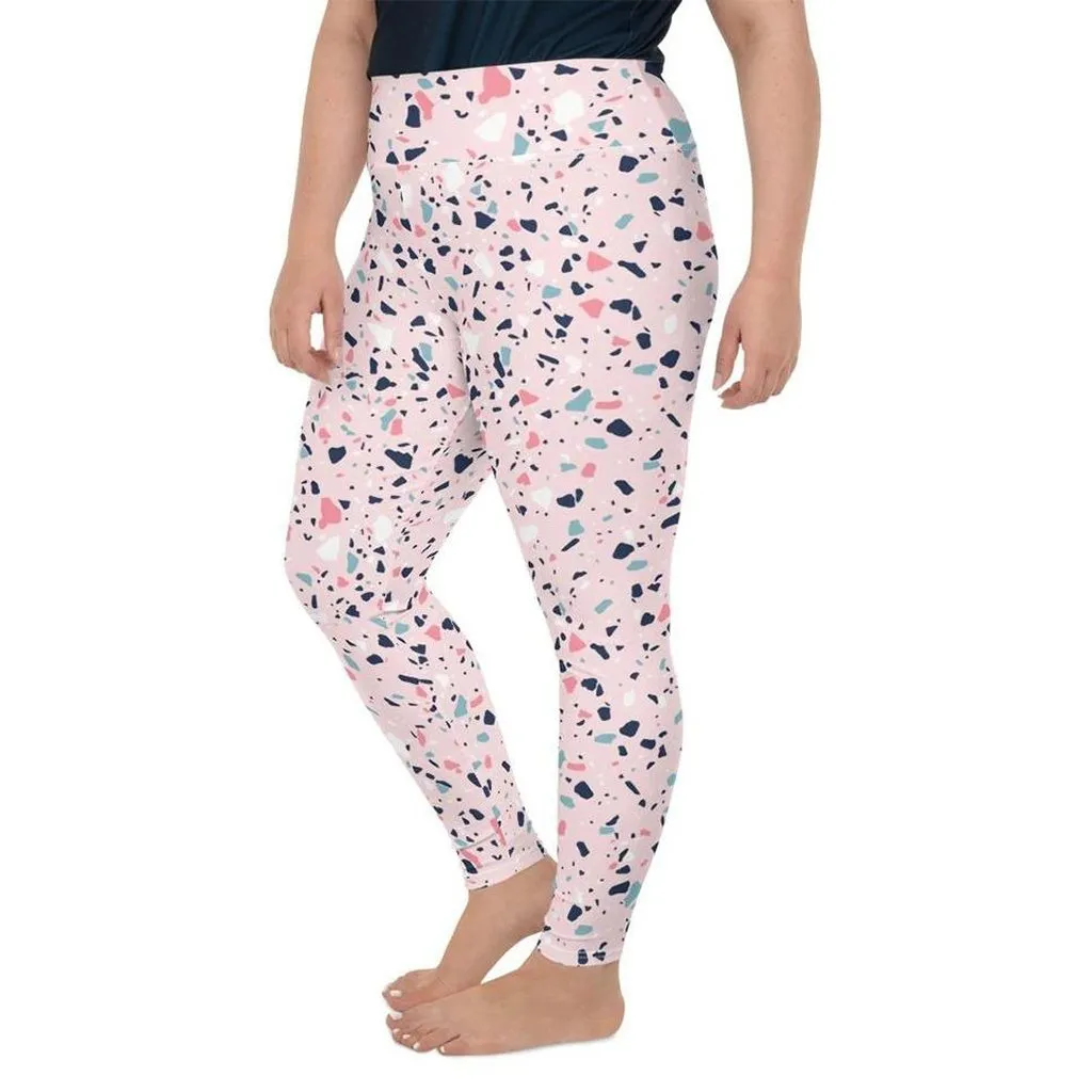 Pink Terrazzo Marble Plus Size Leggings
