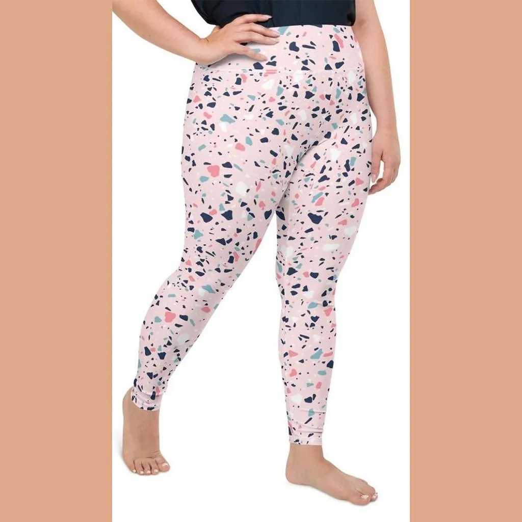 Pink Terrazzo Marble Plus Size Leggings