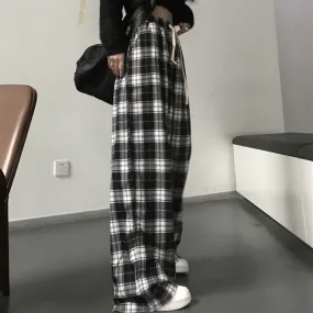 Plaid Pants Women Summer Casual Wide Leg Trousers Teens Hip Hop Unisex Loose Straight Pants